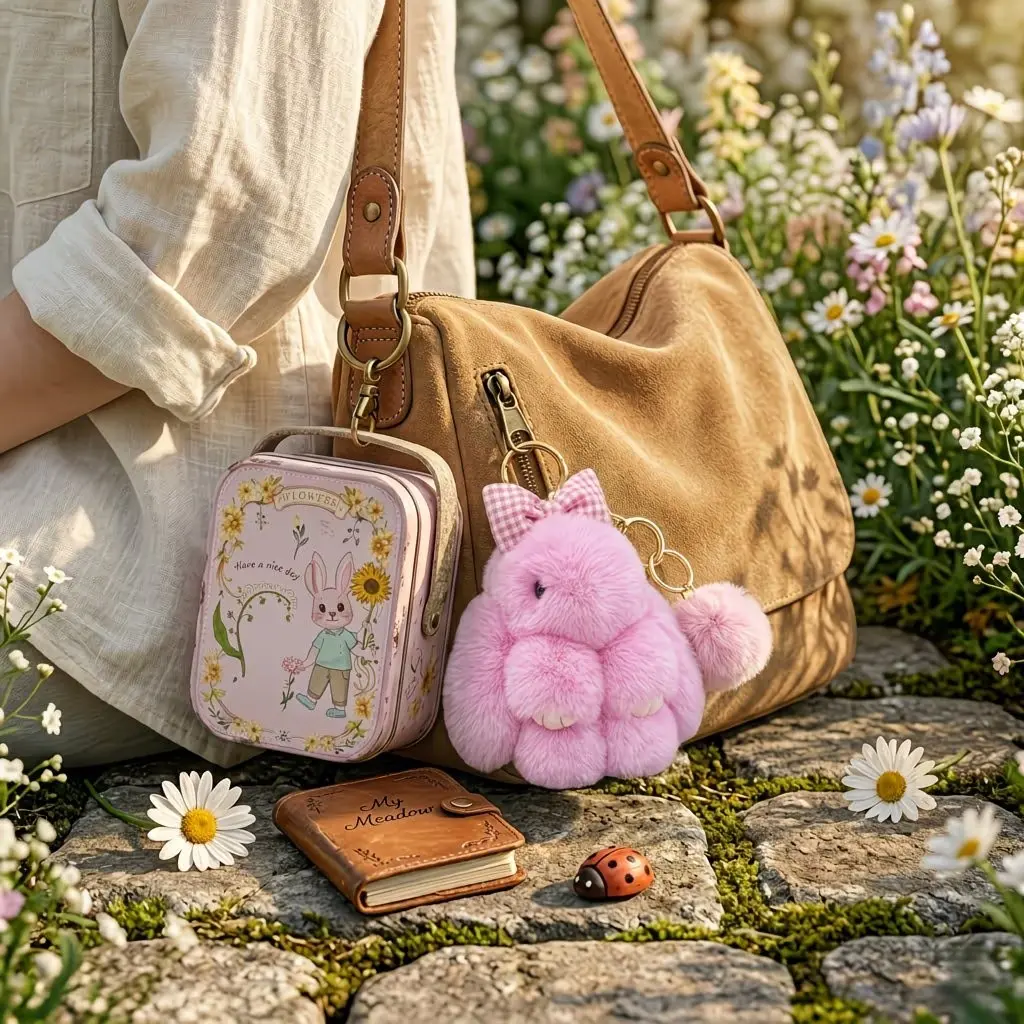 Plush Bunny Keychain Set, Cute Plush Rabbit Key Ring Gift Box, Perfect for Decoration, Bag Charm, Key Holder, Keychain Kawaii, Ideal Gift, Fluffy Bunny Keychain