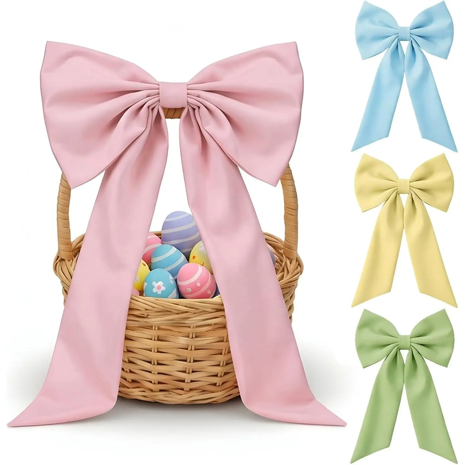 Suclain 4 Pcs Easter Basket Bows Spring Wreath Bow 11.8 x 19.7 Inch Colorful Gift Bows for Easter Wreath Tree Decorations Spring Home Front Door Decor DIY Craft Indoor and Outdoor(Simple)
