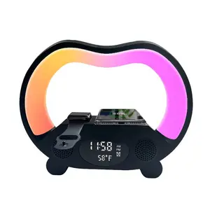 Wireless Charger LED Alarm Clock with RGB Night Light 5W to 10W Integrated Lamp and Speaker
