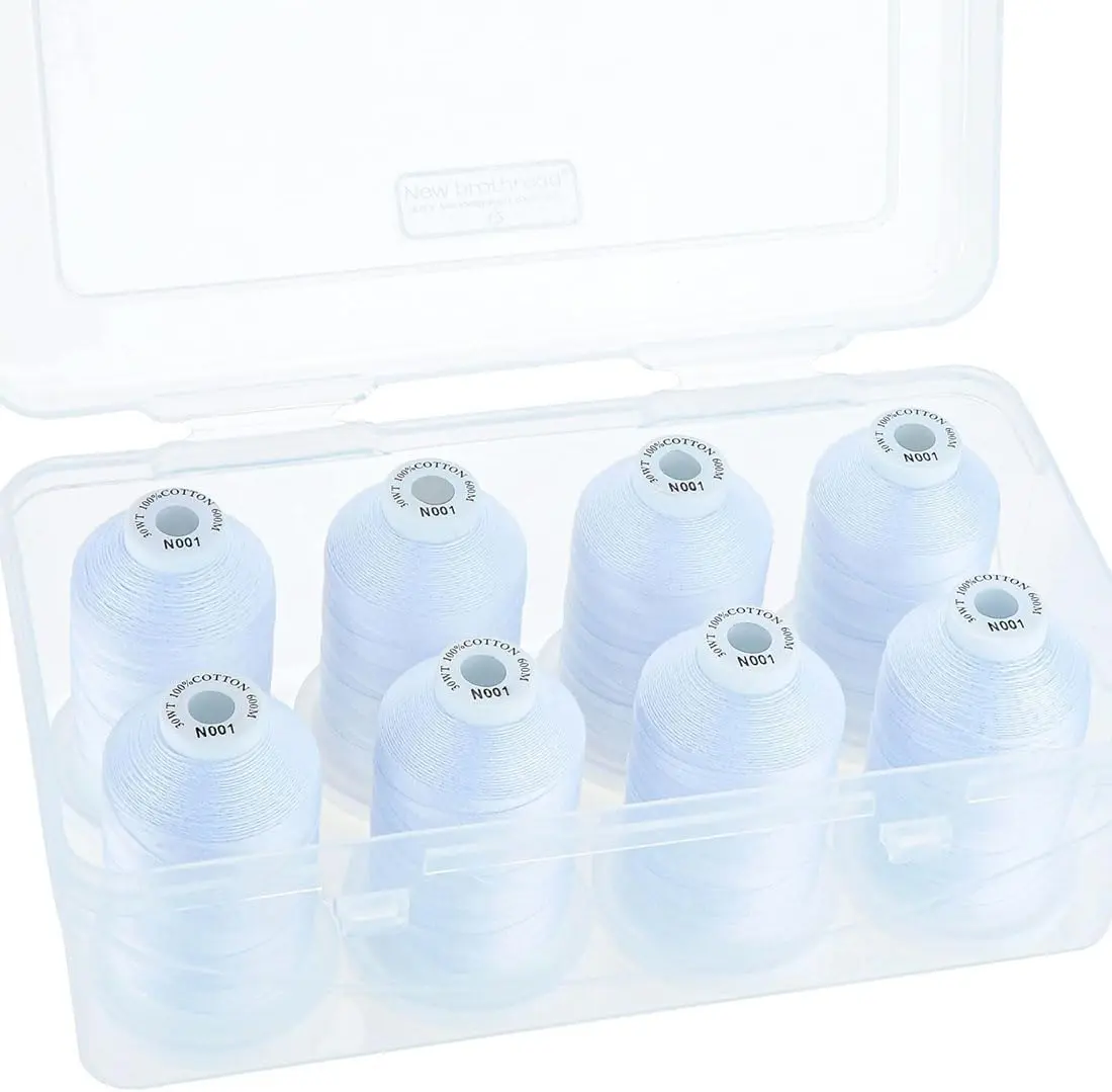Newbrothread Mercerized Cotton Thread 600M Spool in Clear Storage Box for Quilting Sewing & Embroidery Durable Smooth Surface Thicker Than Normal Hand Stitched Seamless Stitching, mothersdaygift