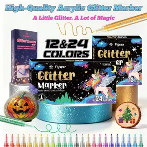 12/24 Color Acrylic Glitter Markers, Water-Based Sparkle Pens for DIY Art, Ideal for Journals, Cards, and Various Materials, Perfect for Students