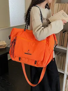 2026 New Large Capacity Washable Nylon Tote Bag, Woven Handle Multicolor Casual Shoulder Bag, Daily Commute Short Trip Travel Backpack
