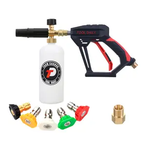 Tool Daily Short Pressure Washer handle foamblaster with Foam Cannon, 5 Nozzle Tips, 1L, 1/4 Inch Quick-Connect powerful cleaning snow foam wash