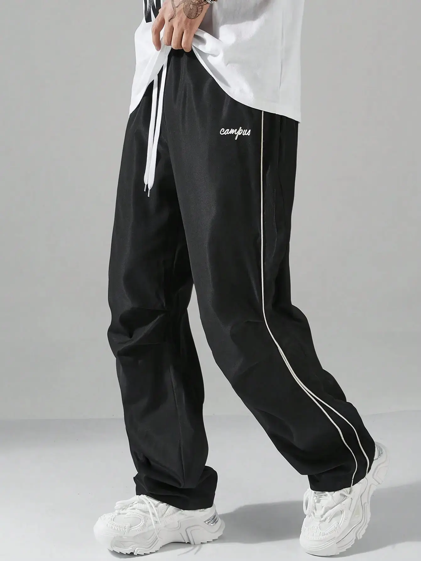 Men's Sports Joggers Straight Leg Loose Fit Athletic Pants, Comfortable and Breathable Lightweight White Side Striped Cool Running Pants for Daily Casual Workouts Outdoor Hiking Slow Runs, Relaxed Fit Men's Long Pants with Side Stripe Accents Spo tiktoksh