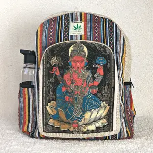 Himalayan Hemp Ganesh Printed Backpack Everyday Bag Day Bag For Adults Unisex With Laptop Compartment Upto 16 inch