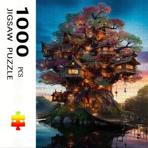 1000 Piece Overlapping Treehouse Puzzle, Jigsaw Puzzles, Large Adult Family Interactive Toy, DIY Home Decor Brain Challenge, Holiday Scene, Perfect Gift