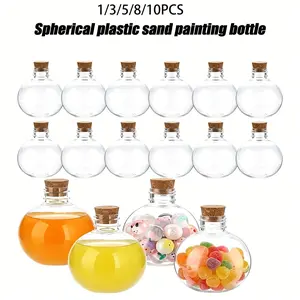 1/3/5/8/10pcs Spherical Plastic Sand Painting Bottle, Spherical Transparent Plastic Potion Bottle, Christmas Cocktail Decoration Ball, Spherical Plastic Potion Bottle With Cork, Transparent Sand Painting Container With 5 Mini Funnels, Cork Closure