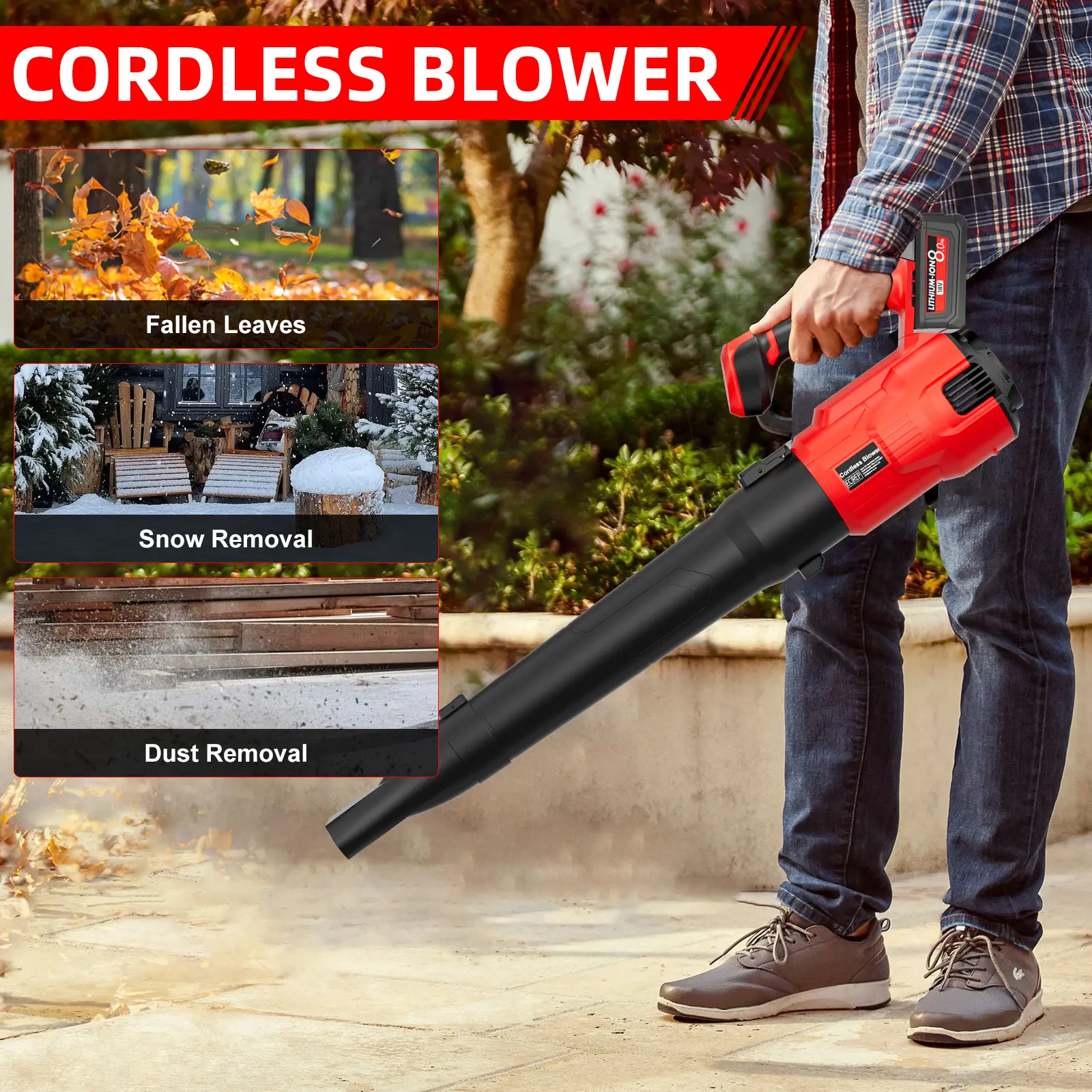 Cordless Leaf Blower/Snow Blower For Milwaukee M18 Battery 26000 RPM Max 580CFM Air Volume 160MPH Speed for Autumn Cleanup & Garden Work