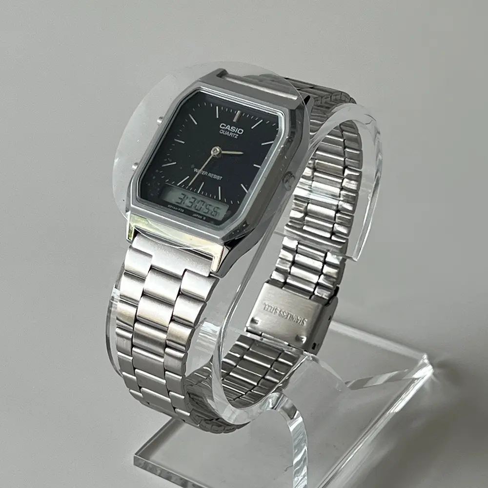 Casio Unisex Vintage Analog-Digital Watch AQ230A Classic Design Black Stainless Steel Bracelet