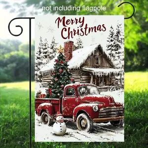 1pc Double-Sided Christmas Garden Flag, Linen Material with Christmas Truck & Snowman Design, Outdoor Yard Decor for Holiday Season, Flagpole Not Included