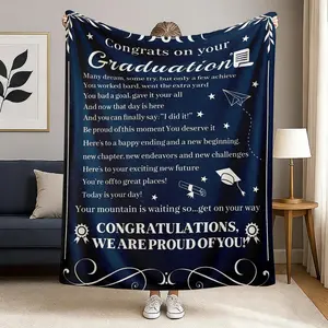2026 New Graduation Flannel Blanket - Inspirational Design with Stars, Graduation Certificates, Motivational Quotes, Extremely Soft, Anti-Pilling, Machine Washable, 30x40 to 60x80 in Sizes