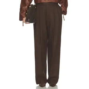 Helsa Italian Wool Blend Extra Full Trousers in Chocolate