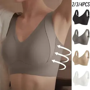 EssElegance 2/3/4PCS EssElegance Ribbed Push-Up Seamless Bra Set Soft Comfortable - Solid Four-breasted Adjustable Straps & Wire-Free Support for Daily Wear, Ultra-Soft Breathable Fabric,Bralette for women Full Coverage