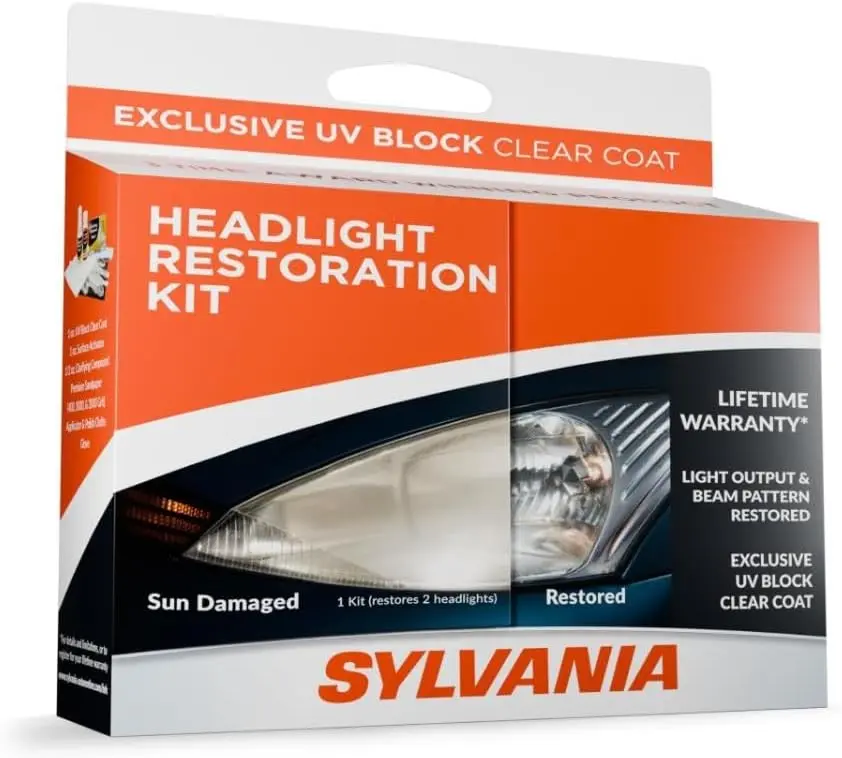 SYLVANIA All-in-1 Car Body Repair Tools DIY Headlight Restoration Kit Set for 2 Headlights - No Tools Required, Includes Polishing Sandpaper, Surface Activator, UV Block Coat, Clarifying Comp., Improves Night Driving Visibility, All-In-One, Two Headlights