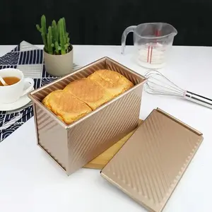 [450g Non-Stick Loaf Pan with Lid] 1 Counts Premium 450g Carbon Steel Loaf Pan with Lid Bakeware - Non-Stick, Ridges Design for Perfectly Crusted Bread, Ideal for Thanksgiving Toast and Cake Baking, Rectangular Shape, Silicone Loaf Molds