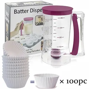 Pancake/Cupcake Batter Dispenser withGraduated Markers: The perfect baking tool formaking cupcakes, waffles, muffins, cakes, orany baked good. Comes with 100 cupcakeiners.