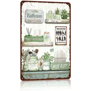 Retro Shower Tin Wall Decor, farmhouse vintage iron painting, durable metal plaque High quality print design, 2D Flat layout, ideal wall decor and thoughtful gift idea for daily use