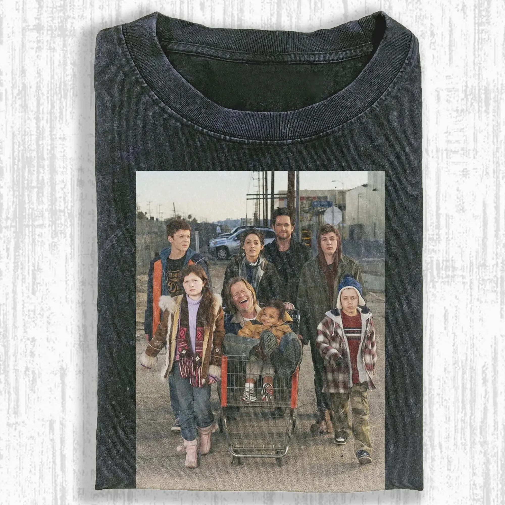Shameless Cast Walking Vintage T-Shirt, Frank In Shopping Cart Family Group Graphic Tee, Retro South Side Chicago Drama Streetwear Comfort, Gallagher Family Shirt, Tv Show Lover Gift