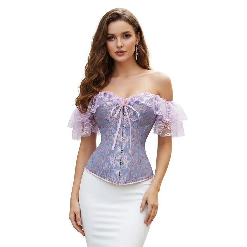 Women's Retro Floral Lace-Up Comfortable Female Corset Bodysuit - Soft Polyester Push Up Waist Shaping Top with Fishbone Boning, Bandage Design for Evening Party, Elegant Sexy Smooth Lady Clothing, Everyday, Costume