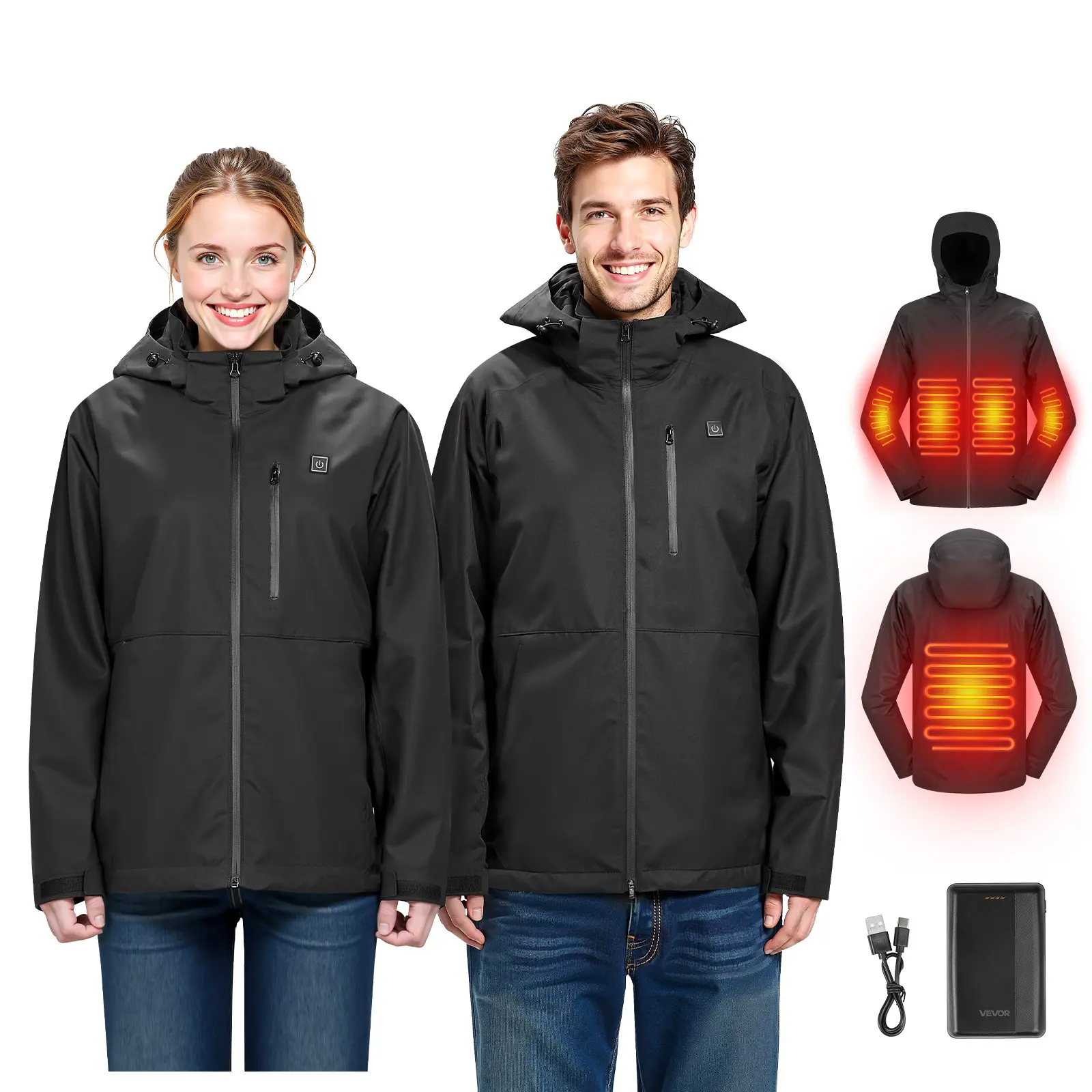 VEVOR Heated Jacket for Women with 7.4V Battery, Soft Shell Electric Heating Coat, Windproof Waterproof Lightweight Outerwear with 5 Heating Zones & 3 Heat Settings, Machine Washable, M Size, Clothes, Friends, Family, Adjustable, Outdoors, Water Resistant