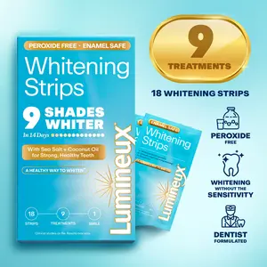 Lumineux Teeth Whitening Strips | 9 TREATMENTS | 18 STRIPS | Peroxide Free, Enamel Safe, Teeth Whitening for Sensitive Teeth | Sea Salt & Coconut Oil for Strong Healthy Teeth & Oral Care