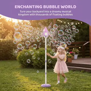 Automatic Bubble Machine for Kids Ages 3+, Music & LED Lights, Adjustable Height, Includes 50ML Concentrated Solution, Perfect Gift