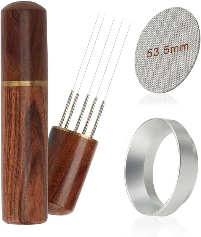 53.5mm Puck Screen + WDT Tool Kit with Aluminium Portafilter Dosing Funnel, 316 Stainless Steel Component, Espresso Stirrer, Espresso Accessories for Enhanced Extraction, Home Barista Coffee Brewing Tool, Home Coffee Tool