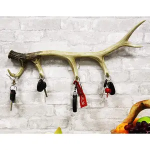 Ebros Rustic Hunters 6 Point Stag Deer Antler Rack Wall Hooks Decor Plaque 24"W