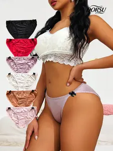 DORSU 6PCS Satin Bow Decor Women's Panties, Solid Color Sexy Mid-Rise Briefs Made Of Soft Skin-Friendly Fabric, Romantic Lingerie Suitable For Dates, Parties And New Year Occasions