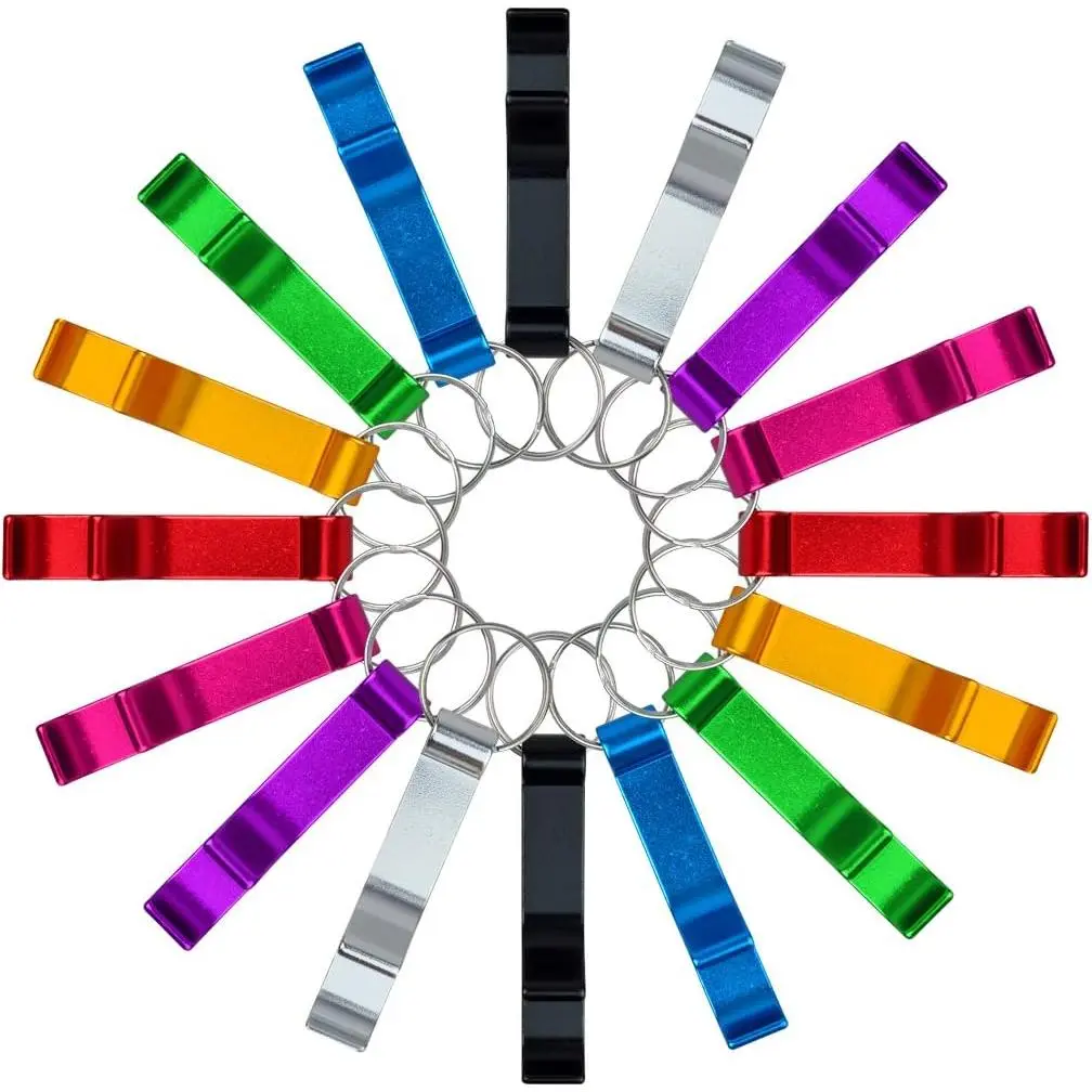 16 count 8 Colored Metal Bottle Opener, Split Key Ring Chain  Bulk Aluminum Pocket Claw Bar Soda Beverage  Bottle Opener