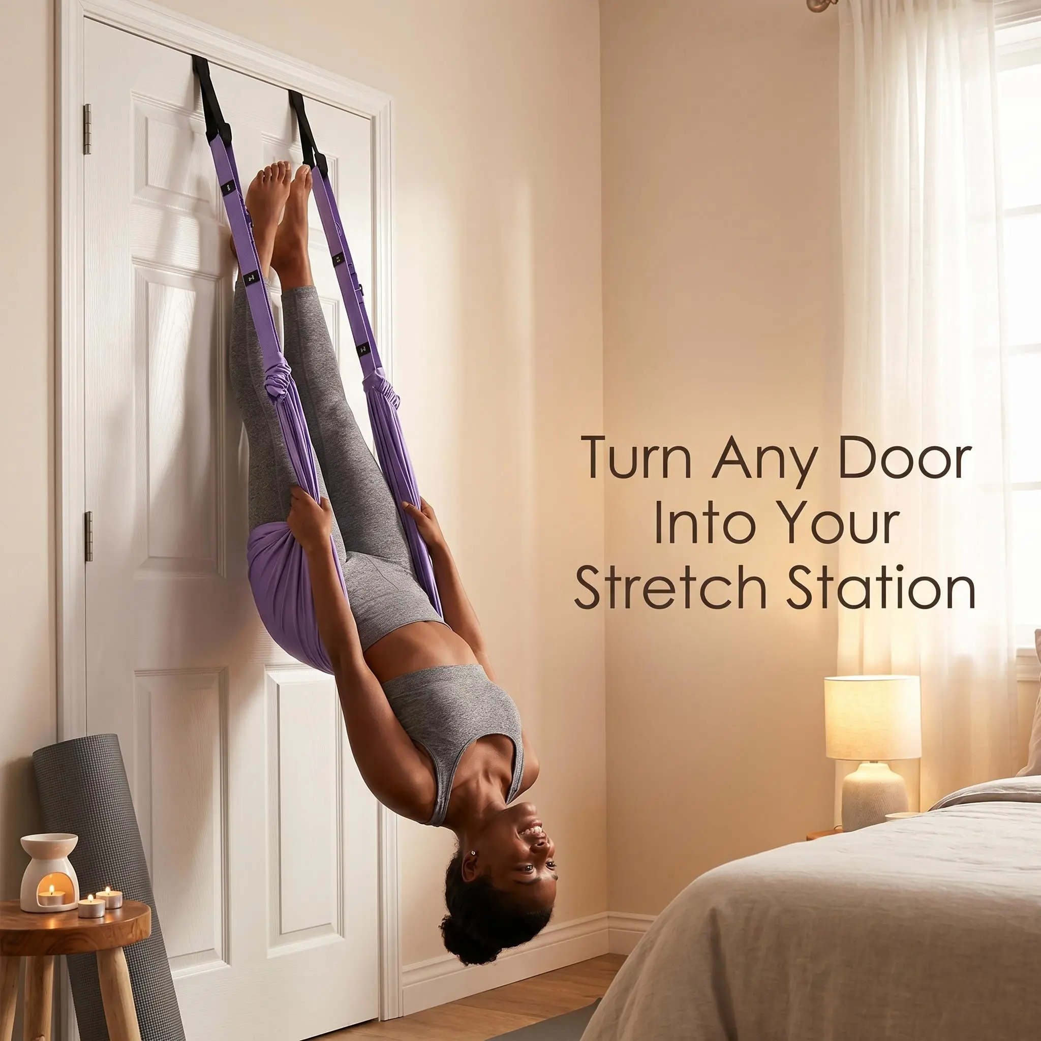 Soft Fabric Stretching Aid for Dance & Yoga, Hands-Free Hold Leg Stretcher with Padded Door Mount and Multiple Positions