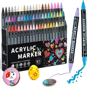 Acrylic Paint Marker Set, 1 Set Dual Tip Acrylic Paint Pens, Glass Marker Pens with Brush Tip and Fine Tip, Paint Pens for Rocks, Wood, Canvas, Stone, Ceramic Surfaces, Acrylic Markers