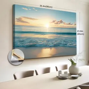 1pc Extra Large Coastal Beach Sunrise Canvas Wall Art - Ocean Sunset Print with Wrapped Canvas Frame, Ready-to-Hang Modern Coastal Decor for Living Room, Bedroom, Office, Kitchen - Housewarming Gift for Beach House, Nautical, or Coastal-Themed Interi