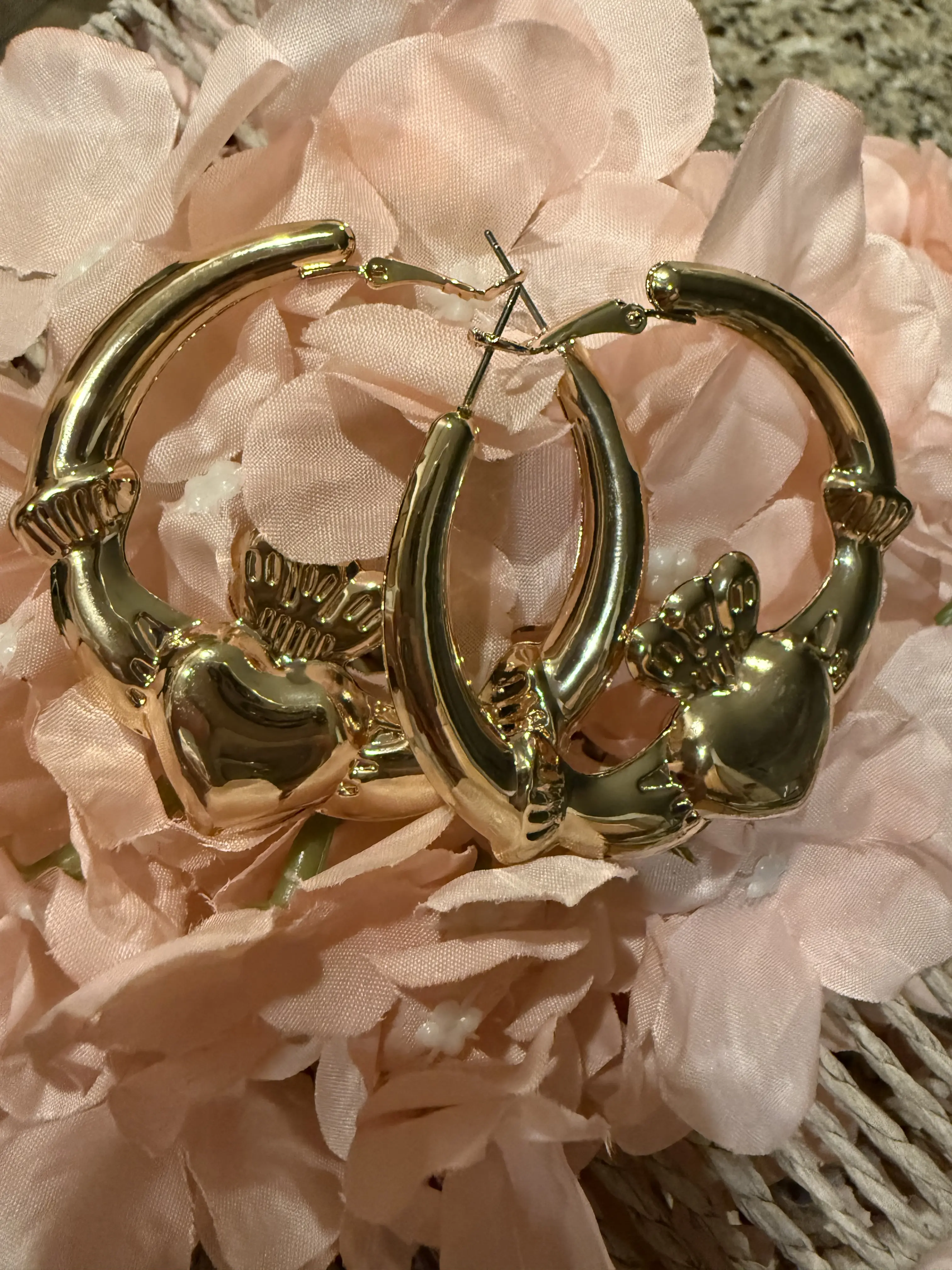 Gold Claddagh Hoop Earrings – Big & Chunky | Irish Jewellery  Big chunky claddagh hoop earrings Irish main image 1