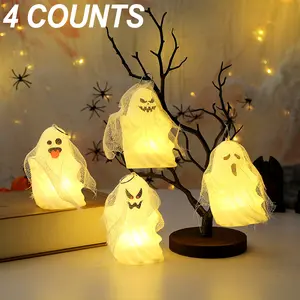 Set of 4 Halloween Cheesecloth Ghost Decorations, Handheld Ghost Party Props for Spooky Events & Celebrations, Party Lighting Decoration