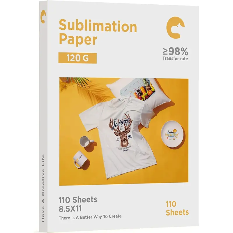Hiipoo Sublimation Paper 8.5X11 Inch, Work with Sublimation Ink and E Sawgrass Inkjet Printers for Mugs T-Shirts Light Fabric and Other Sublimation Blanks (110 Sheets, 120G)