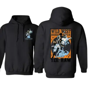 Retro Bull Rider Western Hoodie – Wild West Cowboy Graphic Sweatshirt for Men and Women – Bold Yee Haw Rodeo Design Perfect for Country Girls and Boys Who Love Western Style Apparel