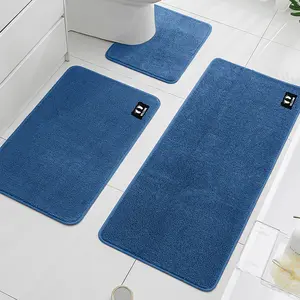 3-Piece Bathroom Rug Set, Pure Color Faux Wool Carpet, Absorbent Non-Slip Mats, Door Mat, Floor Mat, Bath Mat, Microfiber Material, Bathroom Drying Doormat