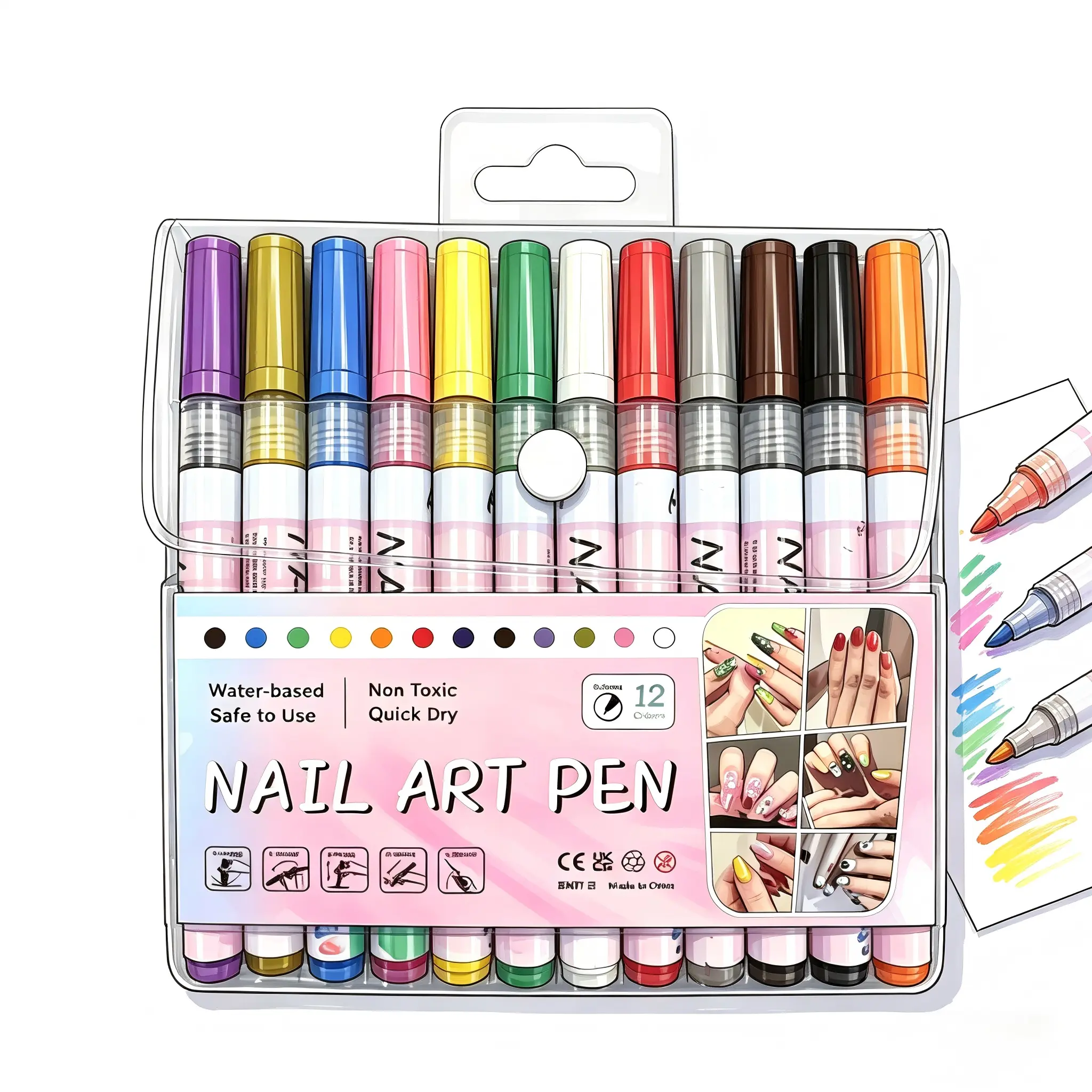 12-Color Fine Tip Quick-Dry Acrylic Liner Nail Art Pen Set for Drawing, Painting & DIY Manicure Design, Nail Care Gift Set for Women, Best Friend Birthday Gift