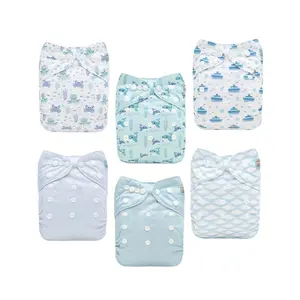 Baby Cloth Diapers 6 Pack with 12 Inserts Cloth Diaper Covers Adjustable Washable Reusable for Baby Girls and Boys 6DM136A