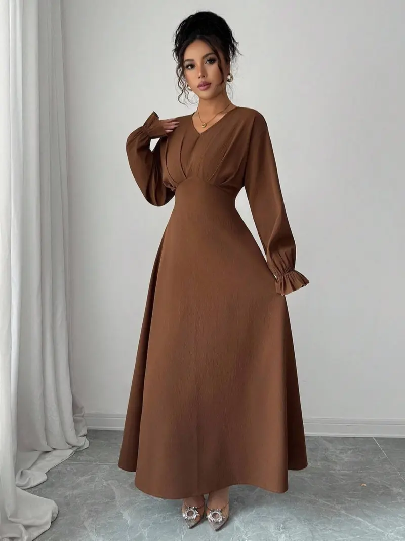 a line rose gold dress A-line/Princess Pleated V Neck Prom Dresses Glitter