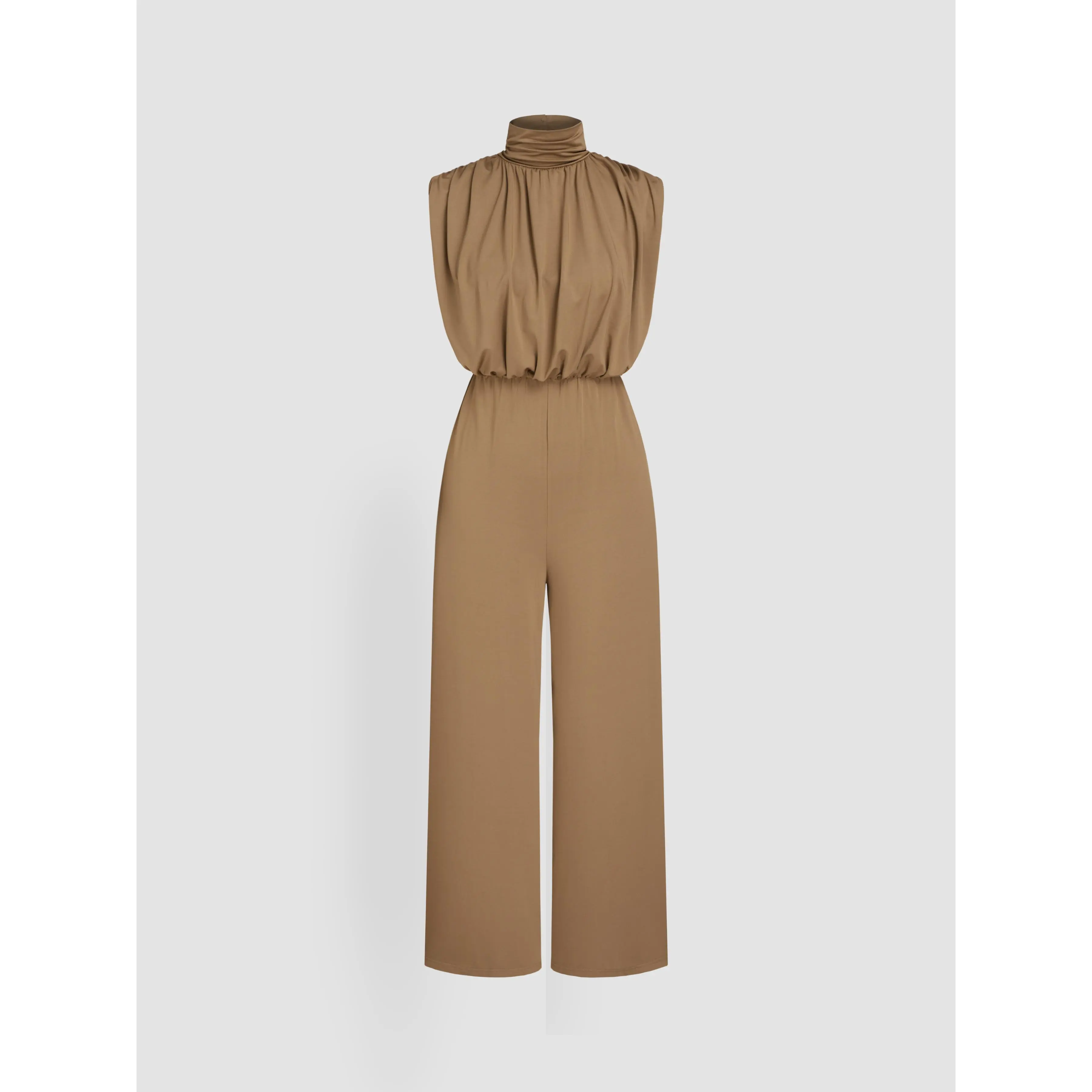 Cider [size 2-10] High Neck Solid Zipper Ruched Jumpsuit