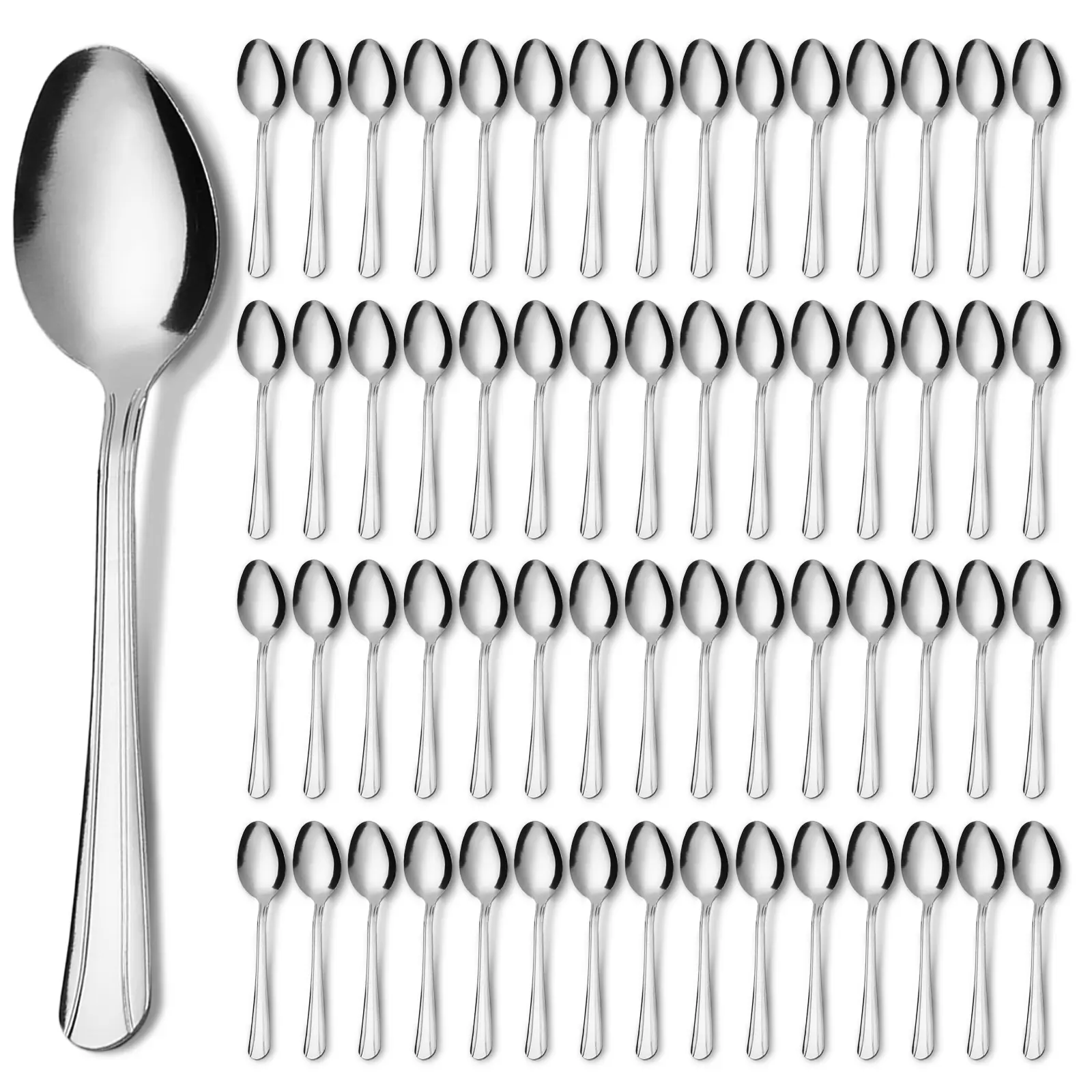 60-Piece Dominion Stainless Steel Teaspoons Set, Dishwasher-Safe Metal Cutlery for Serving, Home Kitchen & Gatherings Tableware