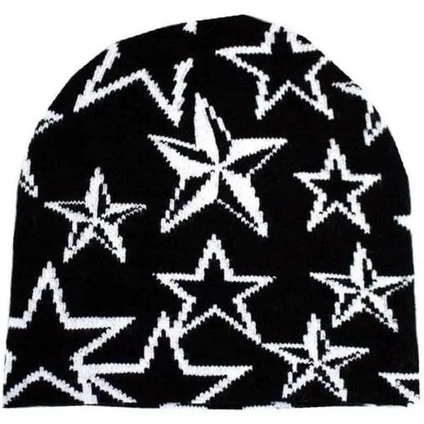 Y2K Beanie Hats Knitted Wool Pullover Hat Letter Star Jacquard Hat 2000s Cute Men Women Unisex