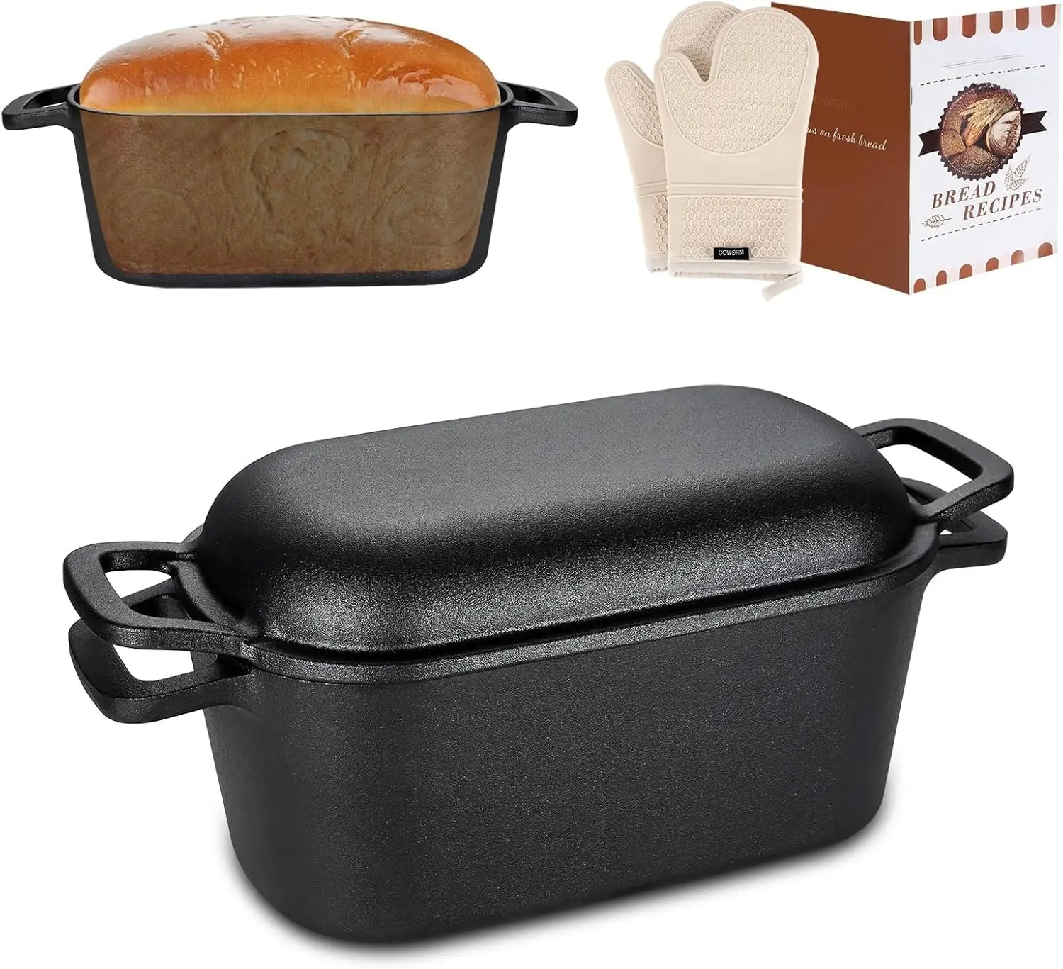 3.6QT Oval Dutch Oven for Bread Baking - Pre-Seasoned Cast Iron Sourdough Bread Pan with Lid