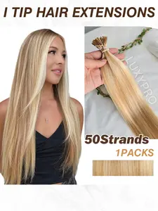 Salon-Quality Keratin Hot Fusion Hair Extensions - Blonde Highlight I Tip Hairpiece for Women, No Glue, Soft to The Touch with Healthy Ends,Seamless Micro-Link Integration for Highlighting & Volume 30g/pack/50pcs Hightlight