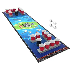 BattlePong™ Ultimate Tabletop Party Game Set with 6 Battleships 2 Sea Mines 22 Cups 4 Pong Balls Battle Mat & Storage Bag for Easy Setup & Play