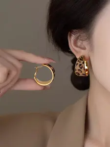Vintage Elegant Leopard Pattern Circle Earrings, Fashionable Hoop Earrings for Women, Daily Wear, Valentine's Day Gift, Boho Style, All Seasons, Faux Pearls, Copper Chain