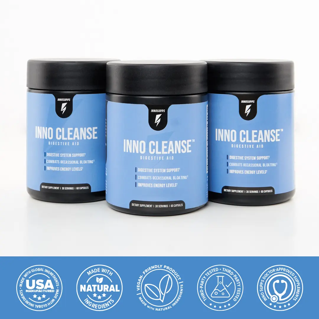 3 Bottles Inno Cleanse by Inno Supps | 14-Day Gut Health Formula | Natural Ingredients | Made in USA | 90 Servings Daily Supplement Dietary Supplements