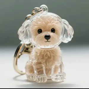 Transparent Pet Hair Storage Box Pendant Keychain - Cute Sitting Dog Design, with Chain Link - for Dog Owners - Durable Acrylic Organizer for Keys, Bags, Home or Outings - Perfect Pet Memorial Gift for Dog Lovers, Playful Design, Sturdy Ring Attachment